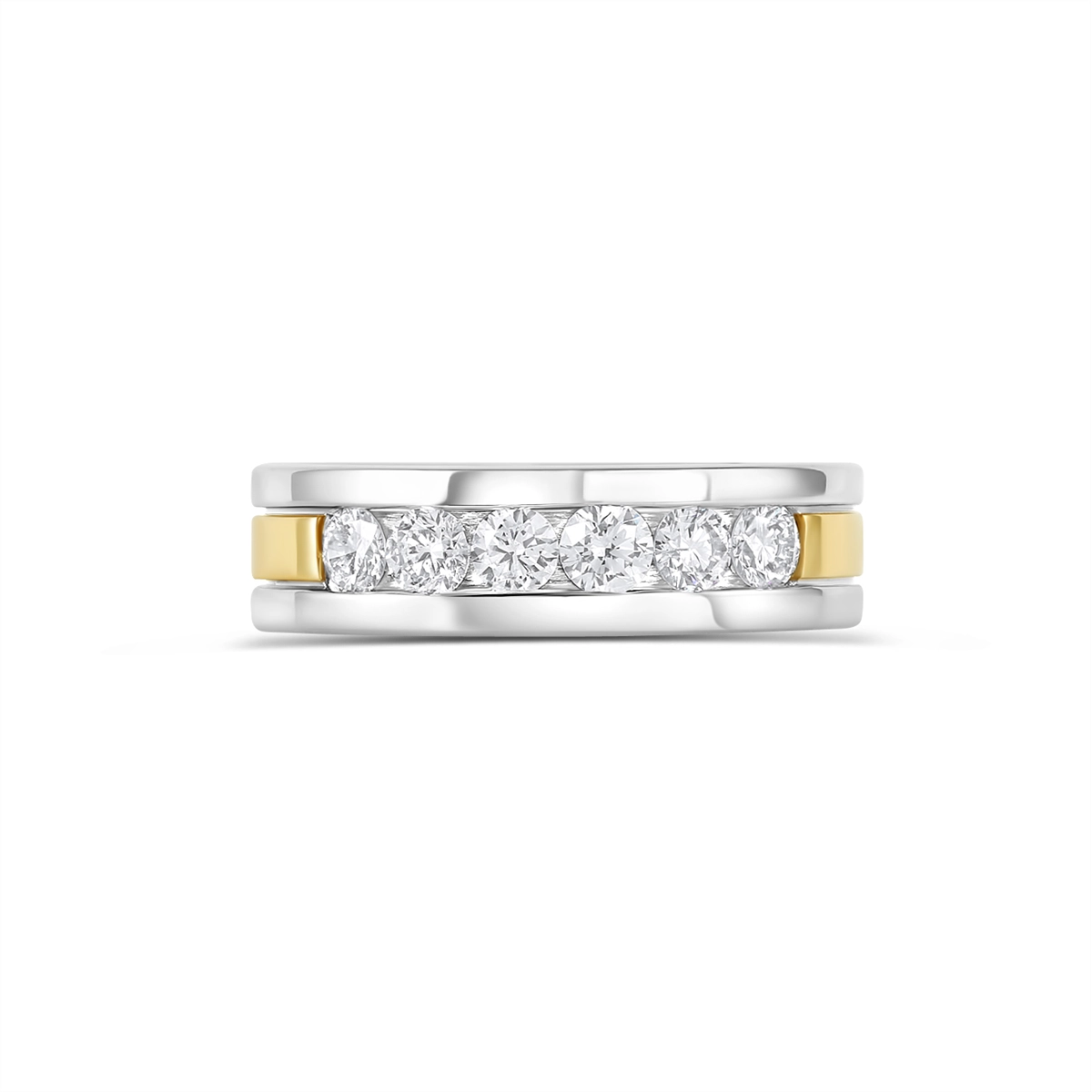 Gents 14K White Gold Channel Set Diamond Band with 14K Yellow Gold Center