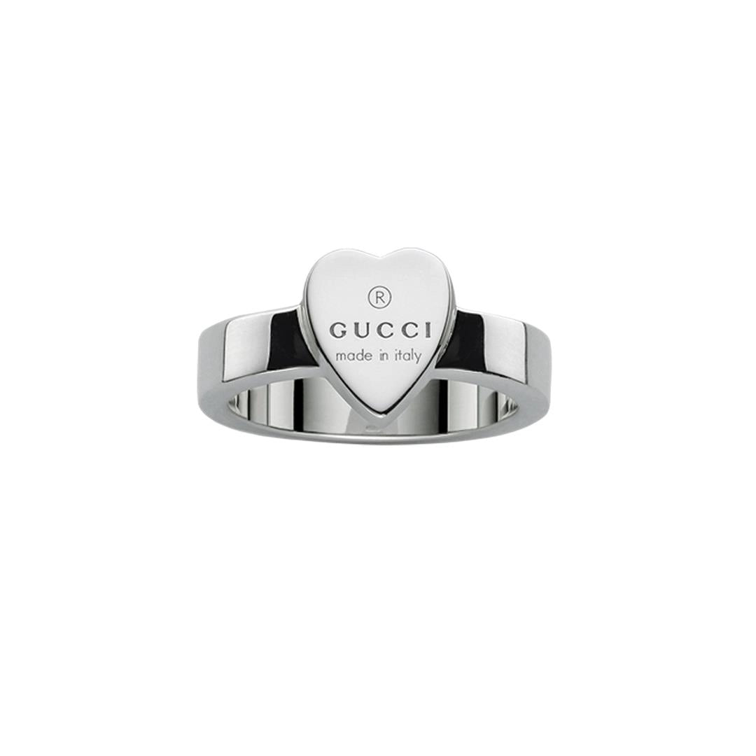 Gucci Sterling Silver Trademark Ring with Engraved Gucci Heart