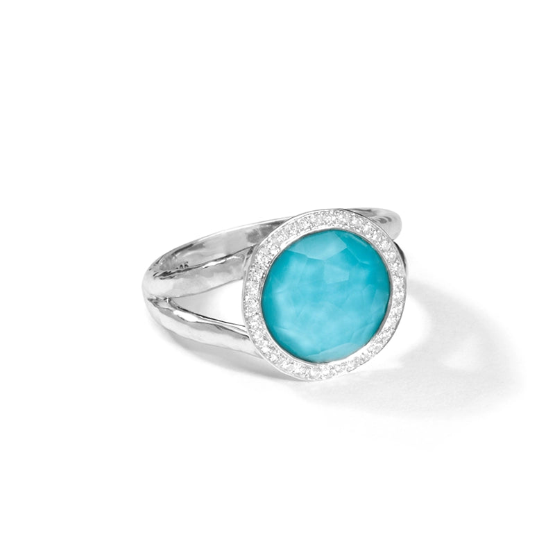 Ippolita Sterling Silver Lollipop Mini Ring in Turquoise Doublet with Diamonds