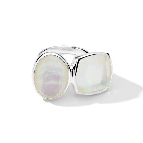 Ippolita Sterling Silver Rock Candy Large Mixed-Cut Oval and Cushion Cut Ring in Crystal and Mother of Pearl Doublet