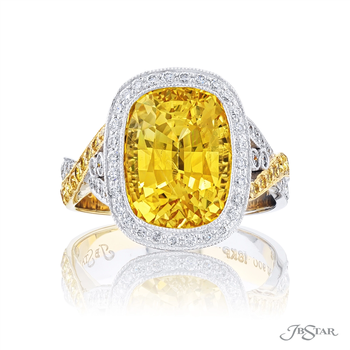 JB Star Platinum and 18K Yellow Gold Yellow Sapphire Ring with White and Yellow Diamonds