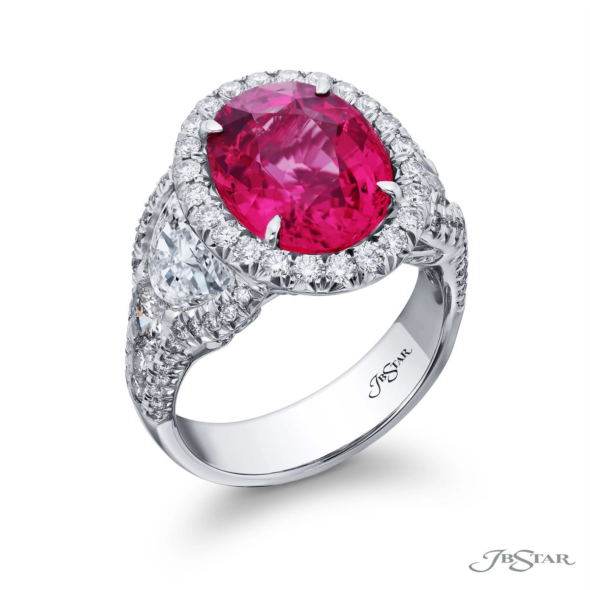 JB Star Platinum Pink Spinel and Diamond Ring with Diamond Halo