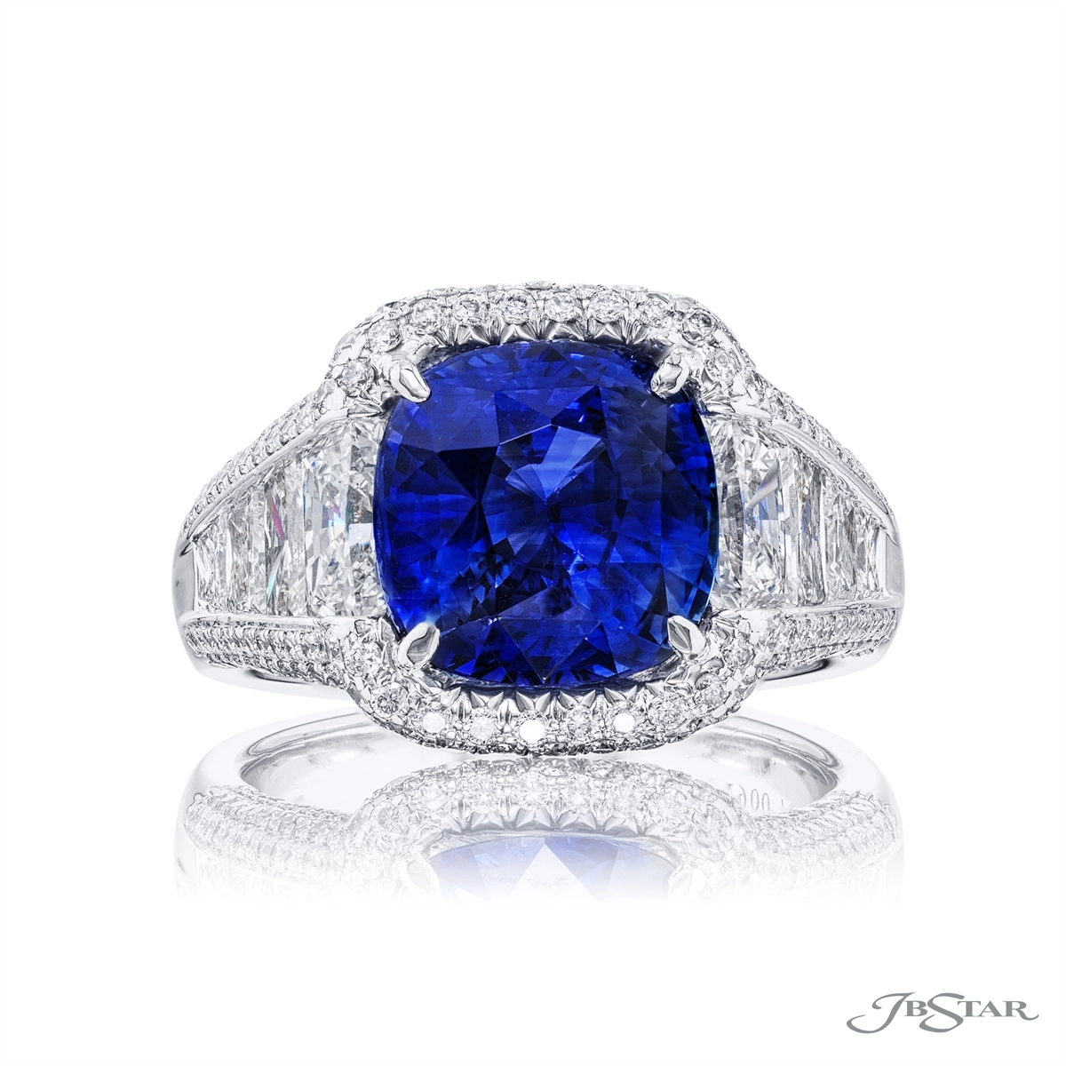 JB Star Platinum Sapphire and Diamond Ring with Diamond Halo