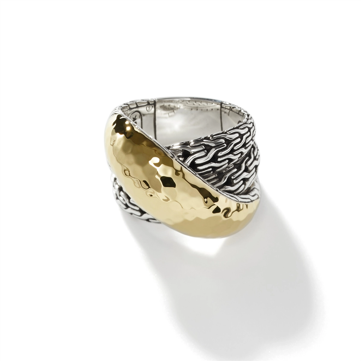 John Hardy Classic Chain Silver & 18K Bonded Gold Hammered Crossover Ring