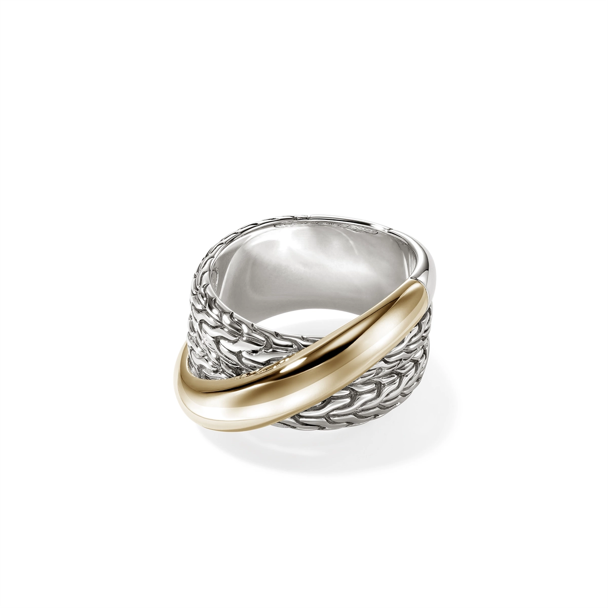 John Hardy Essentials Silver and 14K Gold 12.5mm Crossover Ring