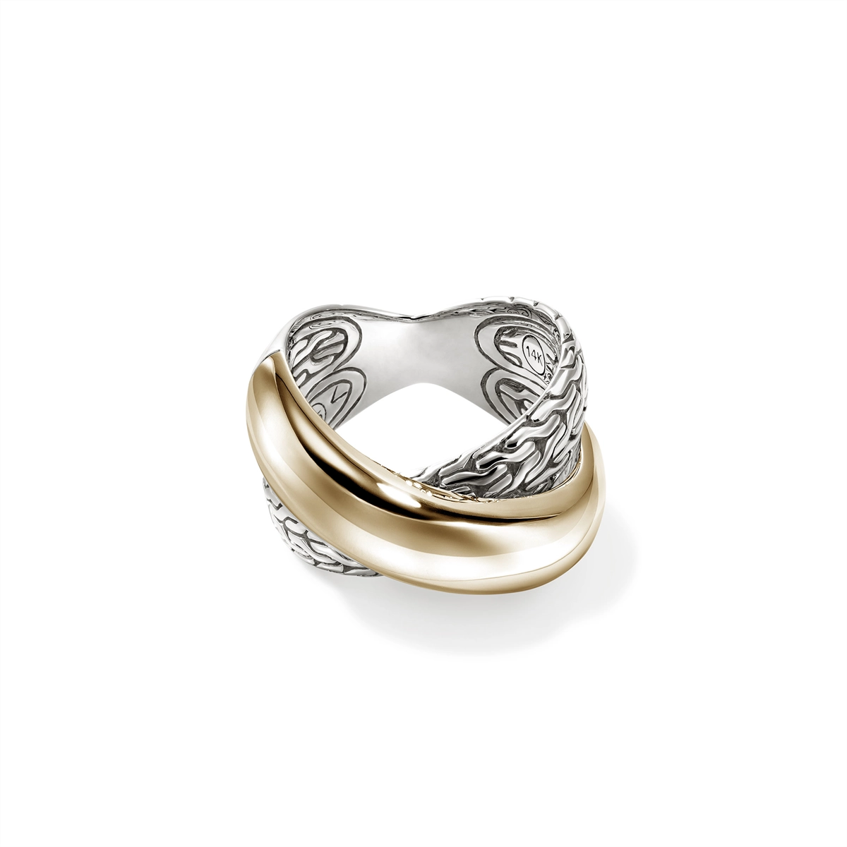 John Hardy Essentials Silver and 14K Gold 14mm Crossover Ring