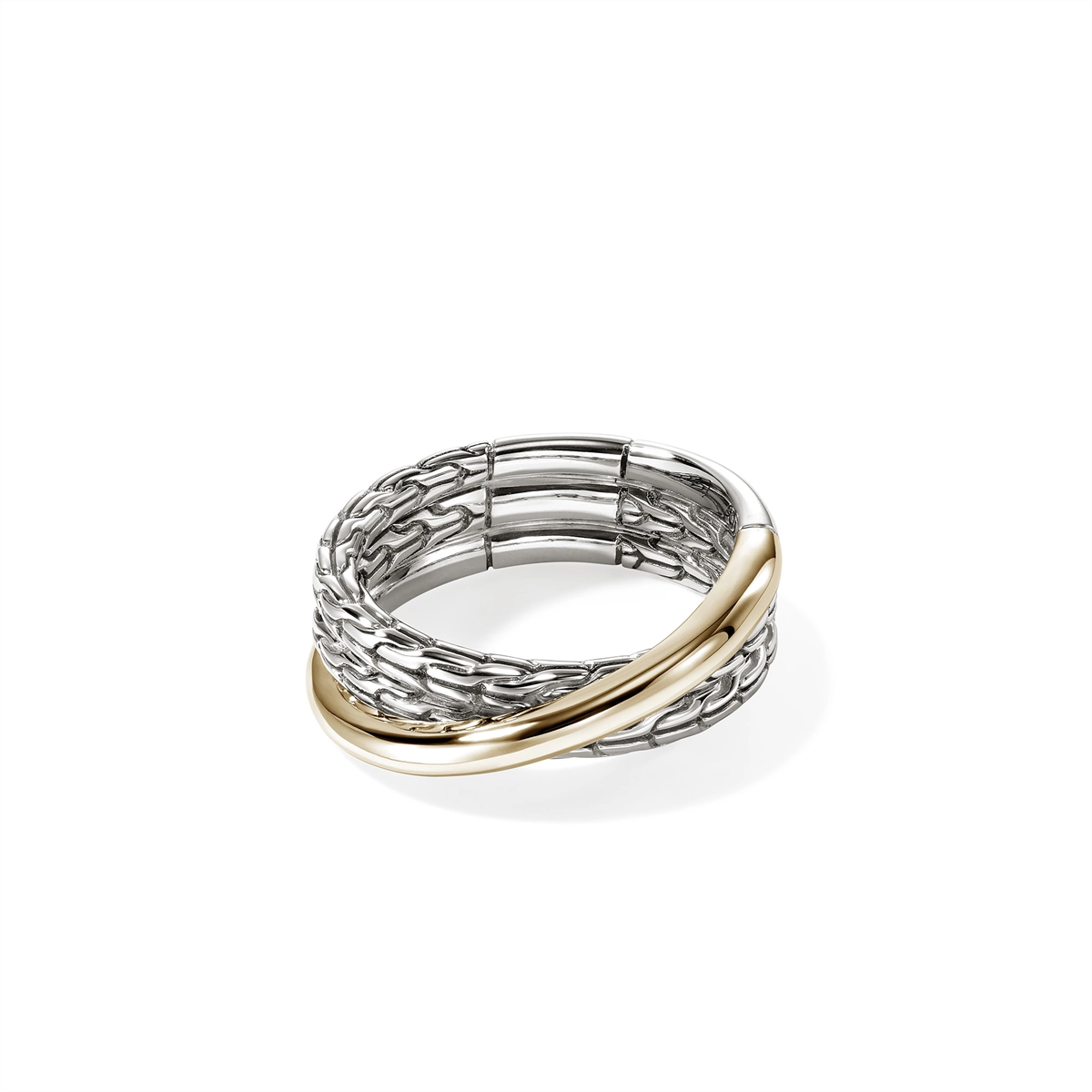 John Hardy Essentials Silver and 14K Gold 7mm Crossover Ring