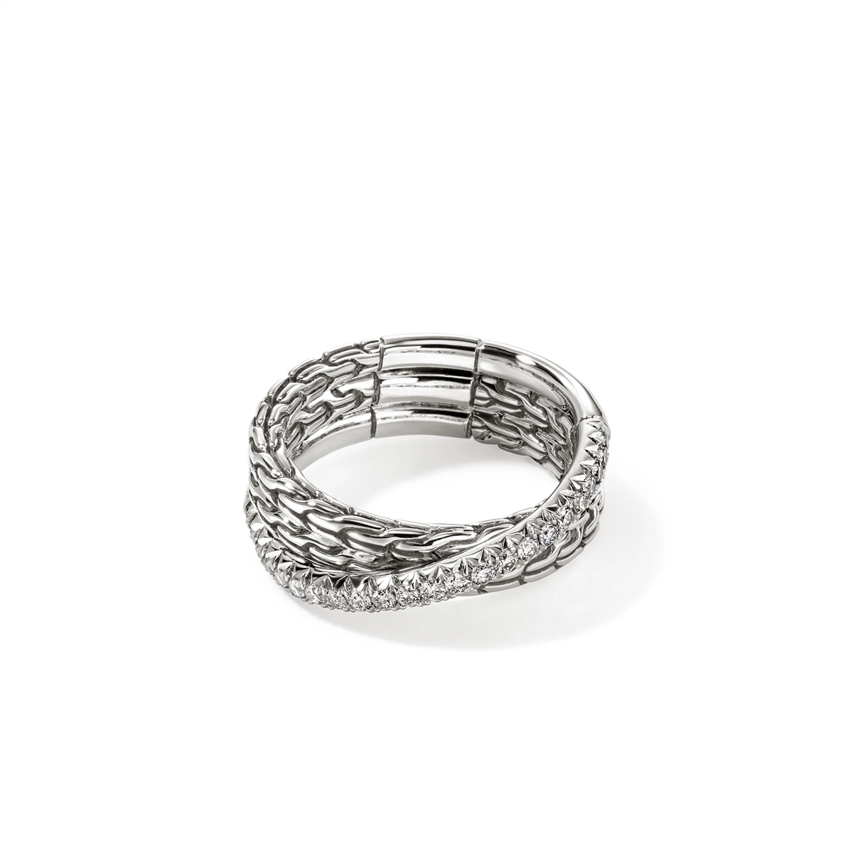 John Hardy Silver Diamond Pave Crossover Ring