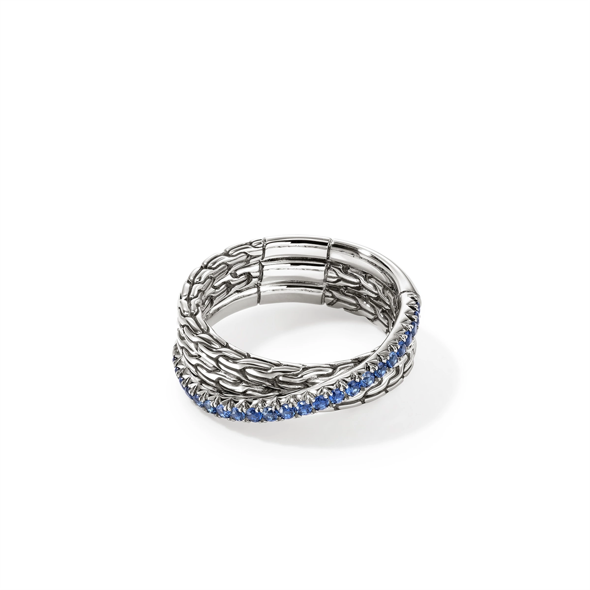 John Hardy Silver Pave Crossover Ring with Blue Sapphire