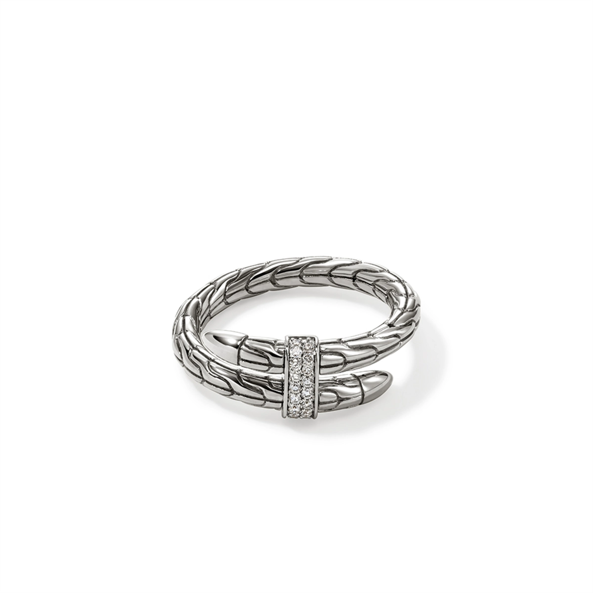 John Hardy Spear Silver Diamond Pave Single Wrap Ring