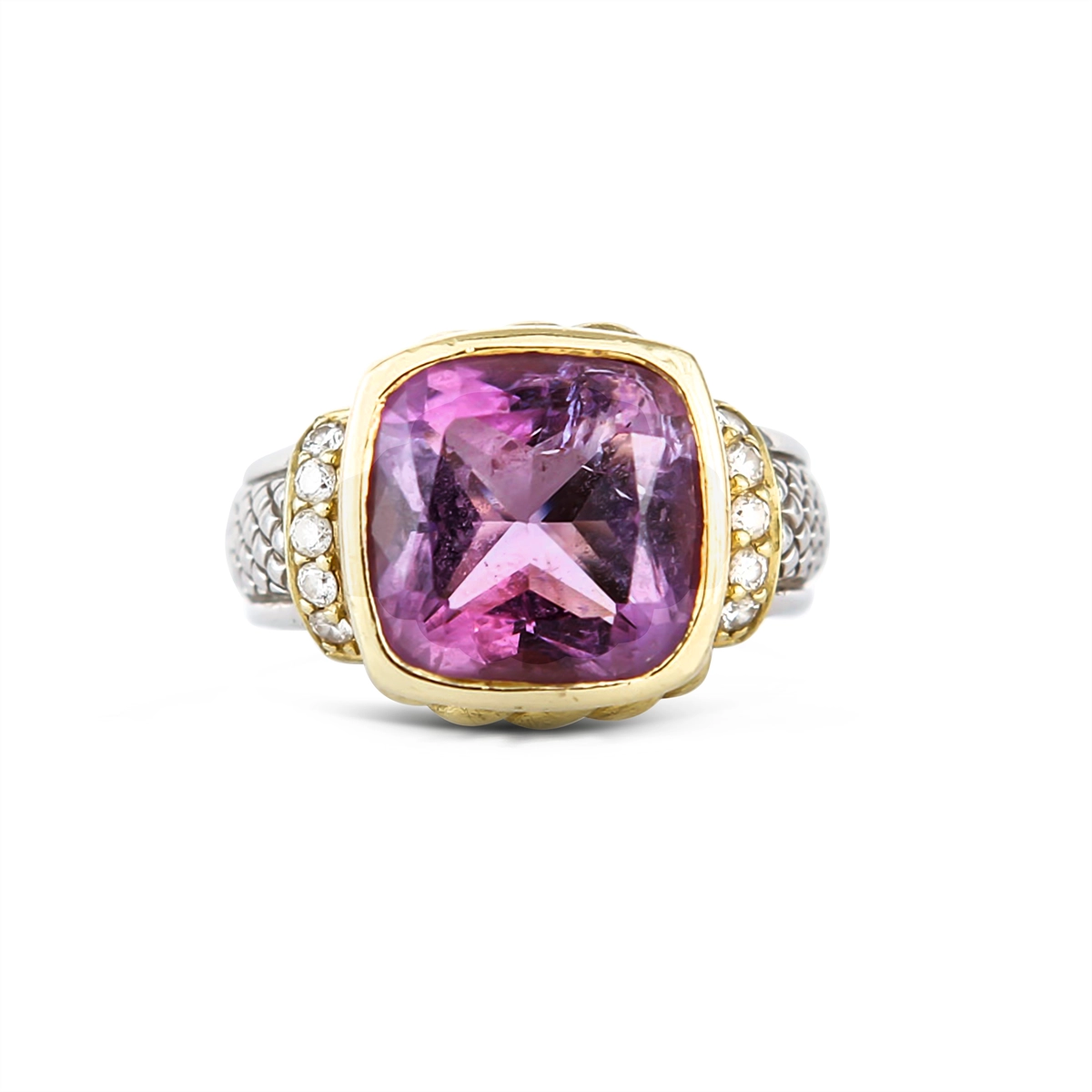 Judith Ripka Sterling Silver and 18K Yellow Gold Amethyst and Diamond Ring (Estate - Retail When New $1350)