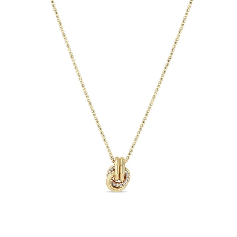 14k Double Linked Pavé Diamond Knot Necklace