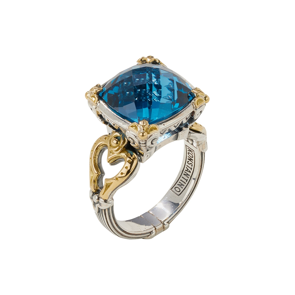 Konstantino Anthos Silver and 18K Gold Blue Spinel Ring