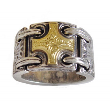 Konstantino Mens Silver and 18K Gold Classics Maltese Cross Ring