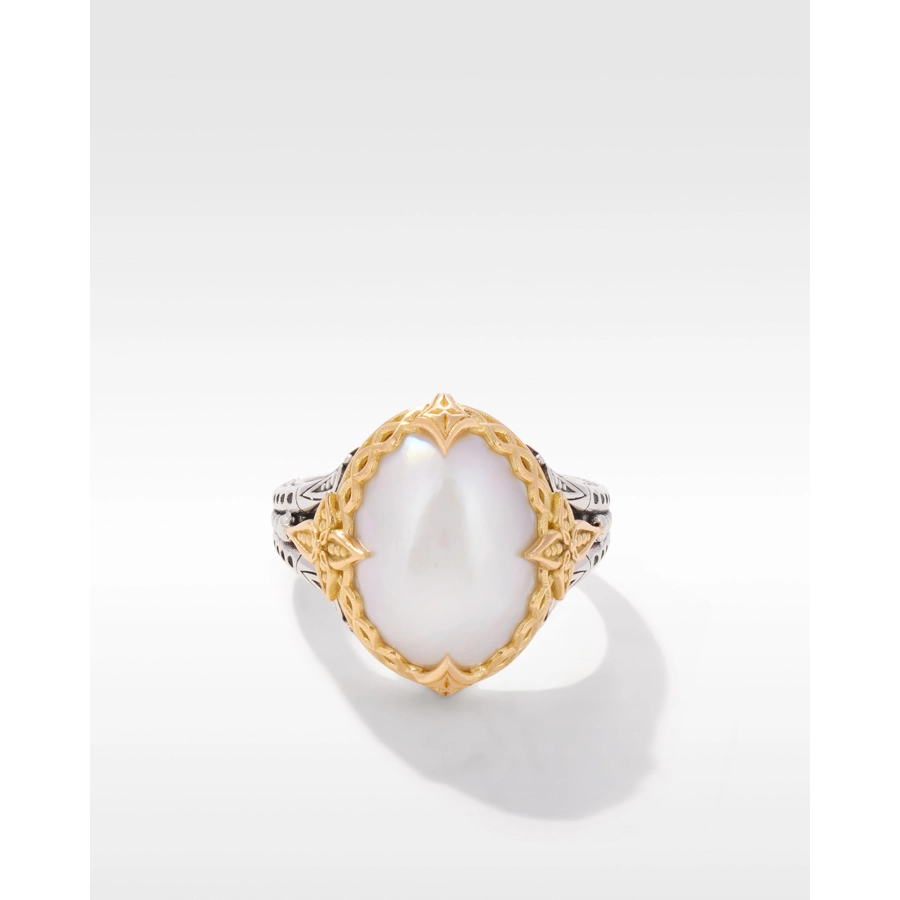 Konstantino Muse Collection Silver and Gold Oval Pearl Ring