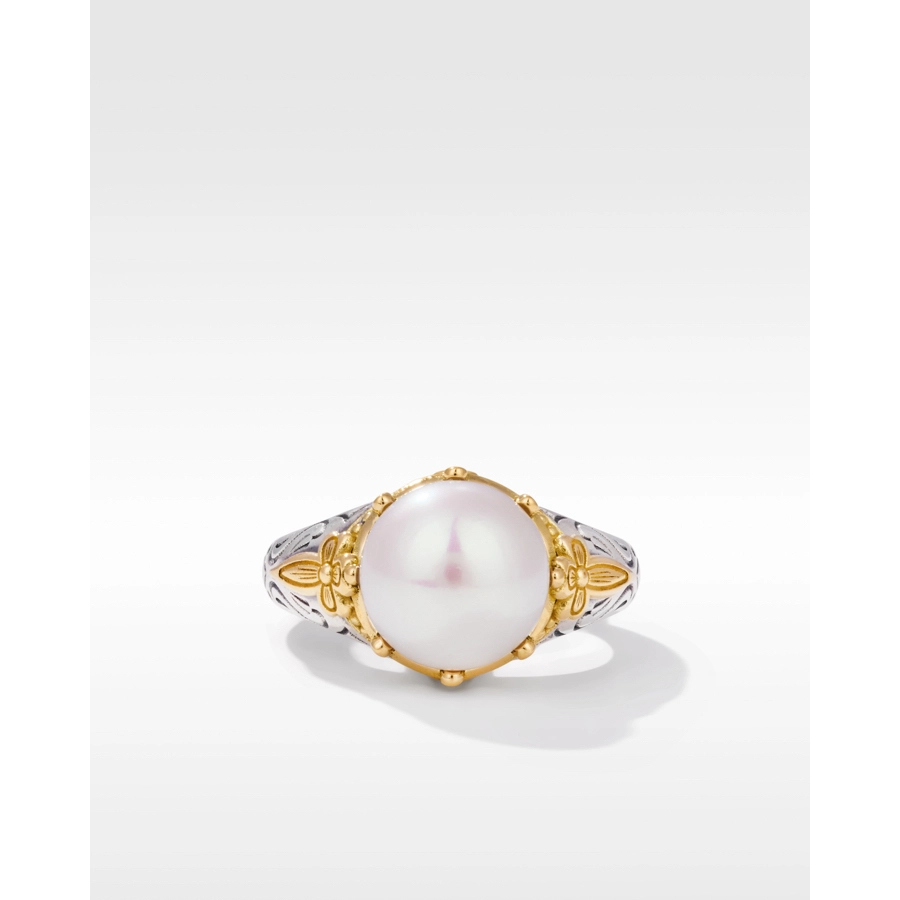 Konstantino Muse Collection Silver and Gold Round Pearl Ring