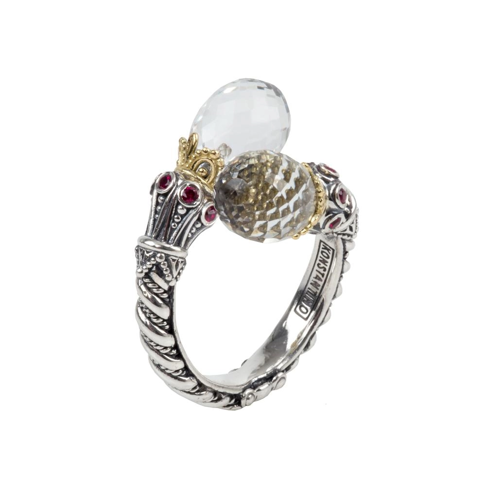 Konstantino Pythia Silver and 18K Gold Bypass Ring with Crystal & Corundum