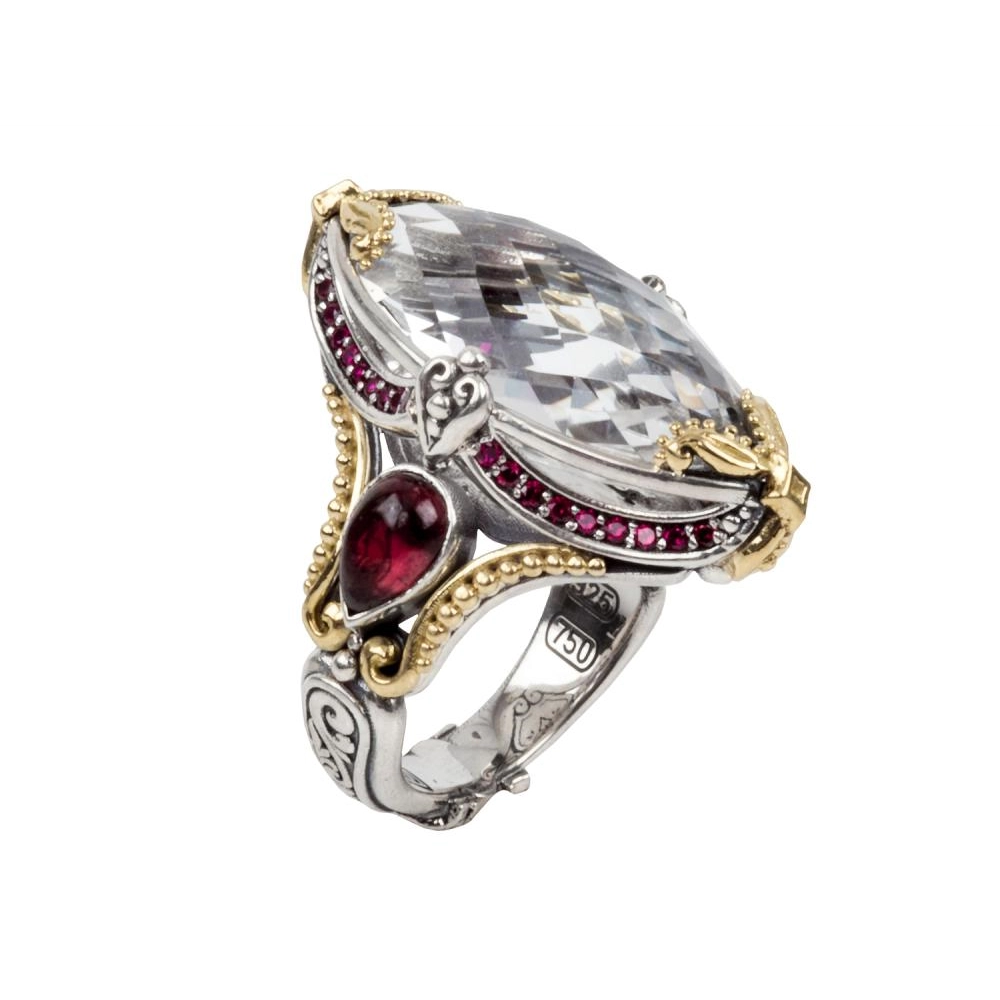 Konstantino Pythia Silver and Gold Crystal and Corundum Ring