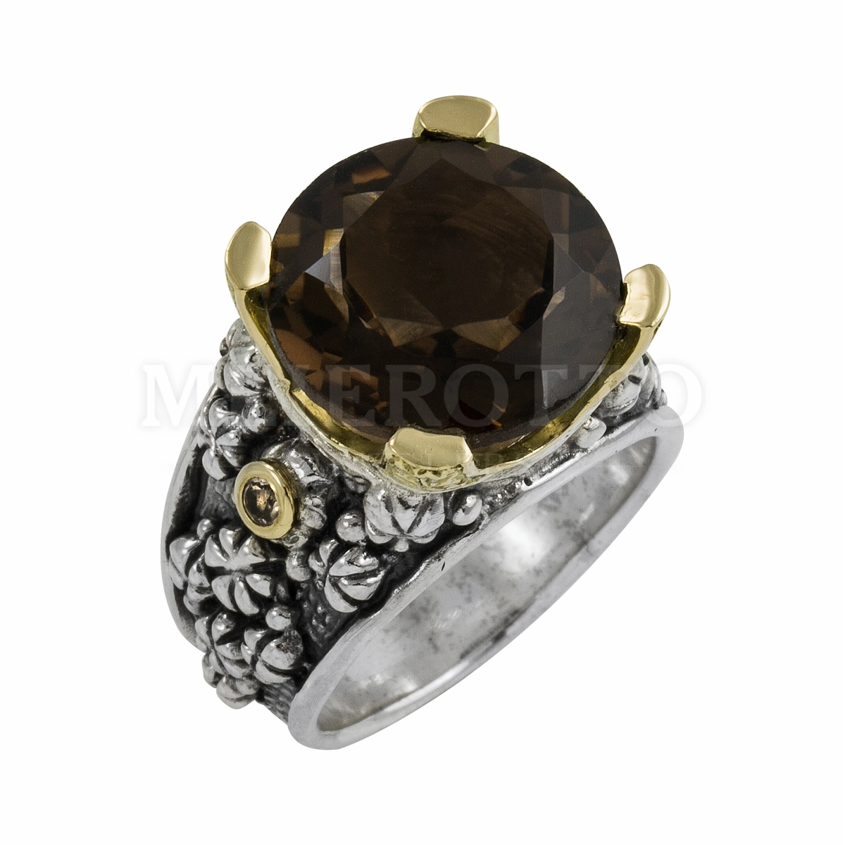 Konstantino Silver & 18K Gold Round Smokey Quartz Ring