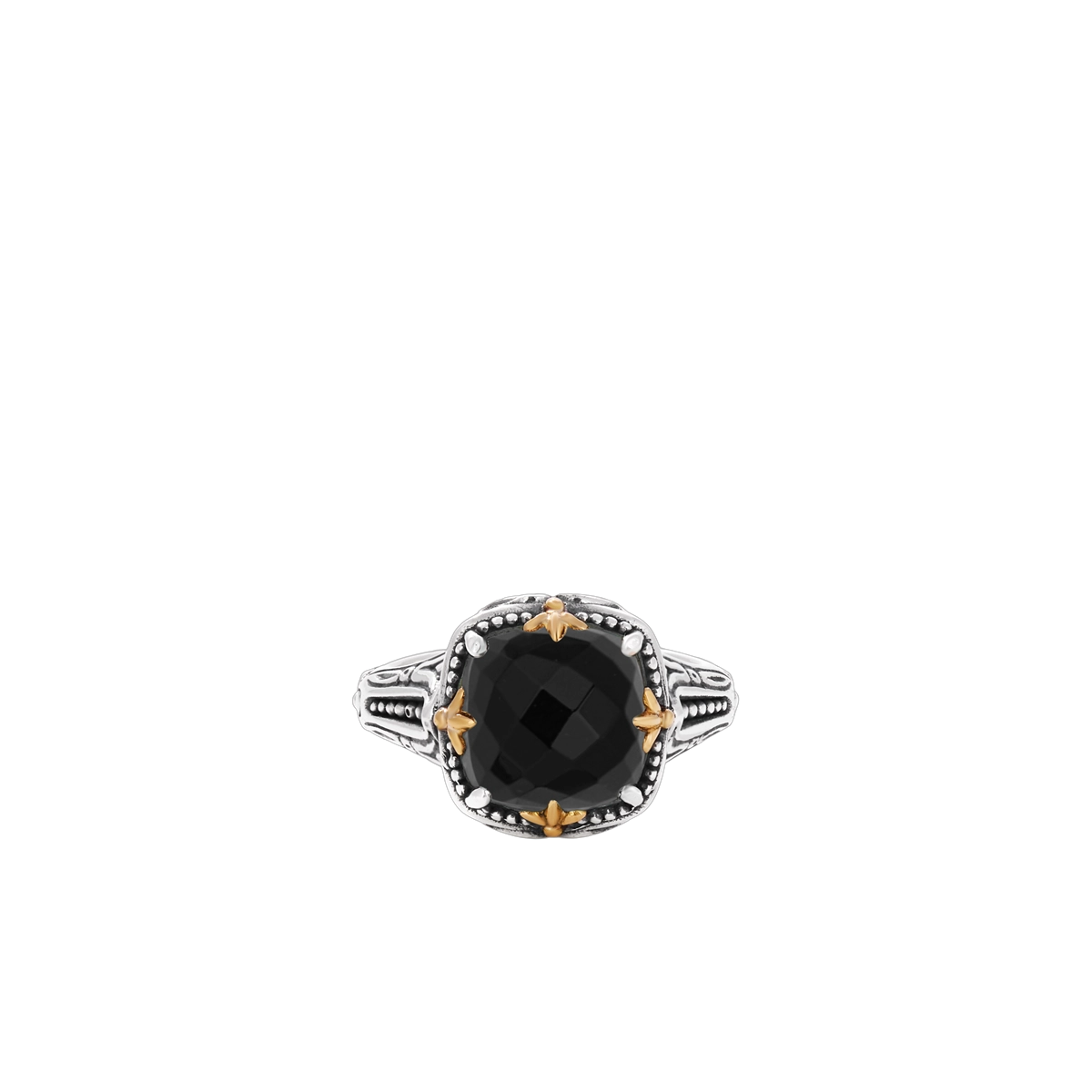 Konstantino Sterling Silver and 18K Yellow Gold Cushion Black Onyx Ring