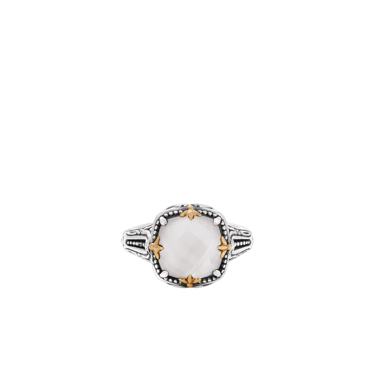 Konstantino Sterling Silver and 18K Yellow Gold Cushion Rock Crystal and Mother of Pearl Doublet Ring