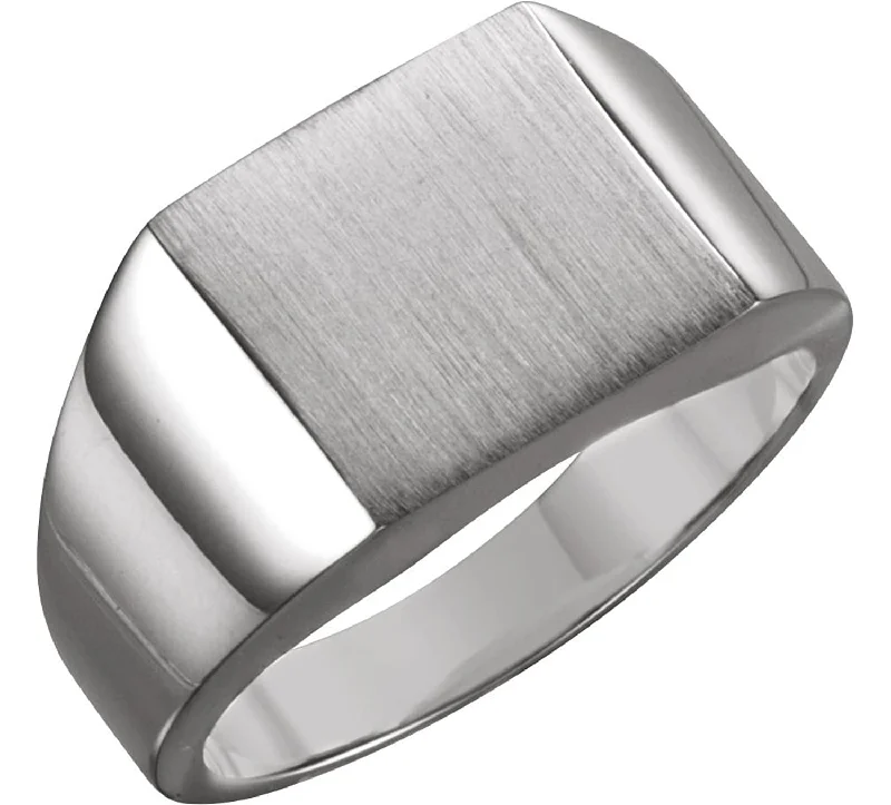 Men's Brushed Signet Ring, Continuum Sterling Silver (12mm) Size 12.25