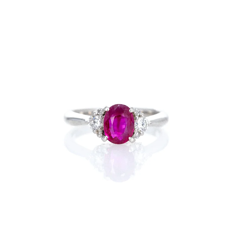 Platinum 1.33 Carat Oval Ruby Diamond Ring