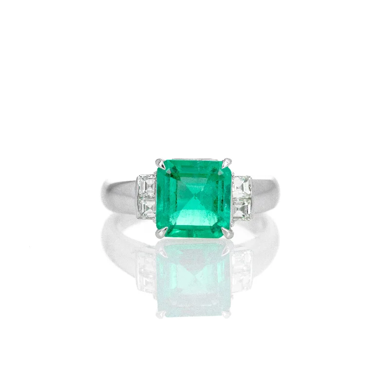 Platinum 1.93 Carat Emerald Asscher Diamond Ring