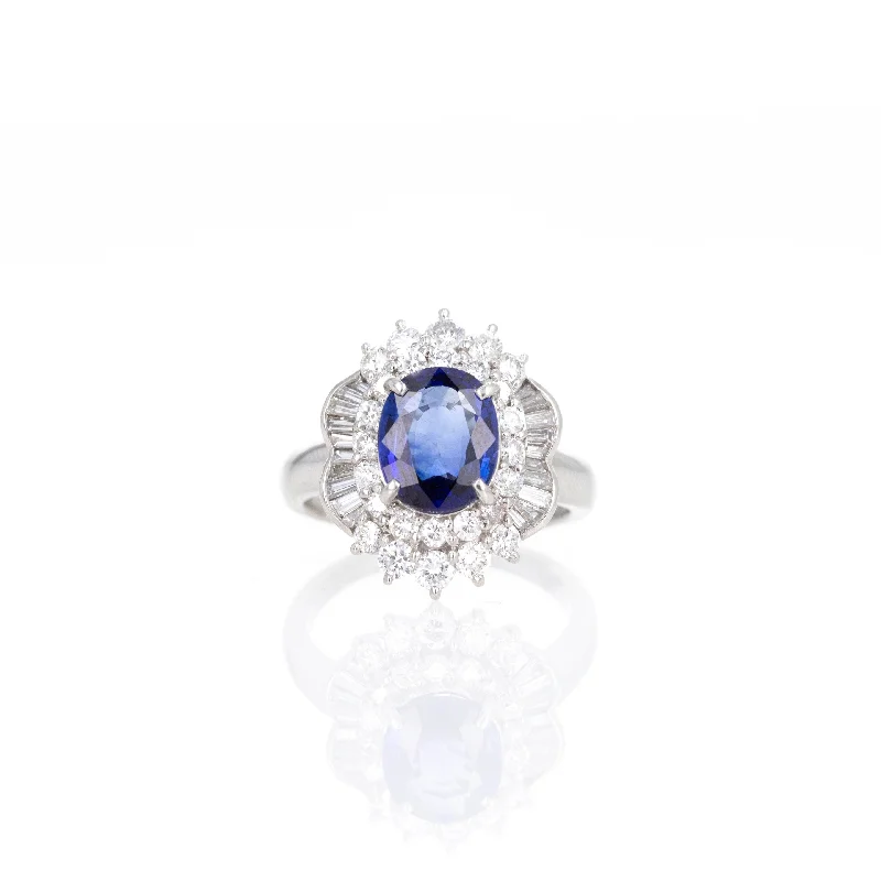 Platinum 1.99 Carat Oval Sapphire Diamond Halo Ring