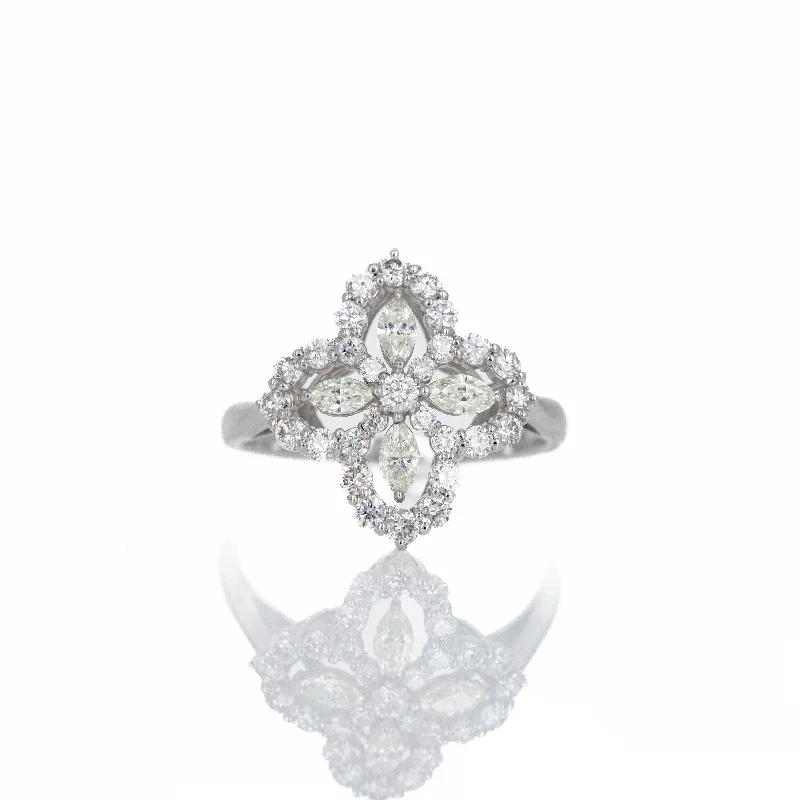 Platinum 1 Carat Diamond Marquise Cluster Halo Ring