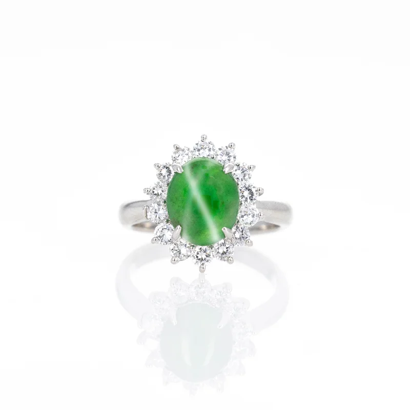 Platinum 2.25 Carat Jade Diamond Halo Ring