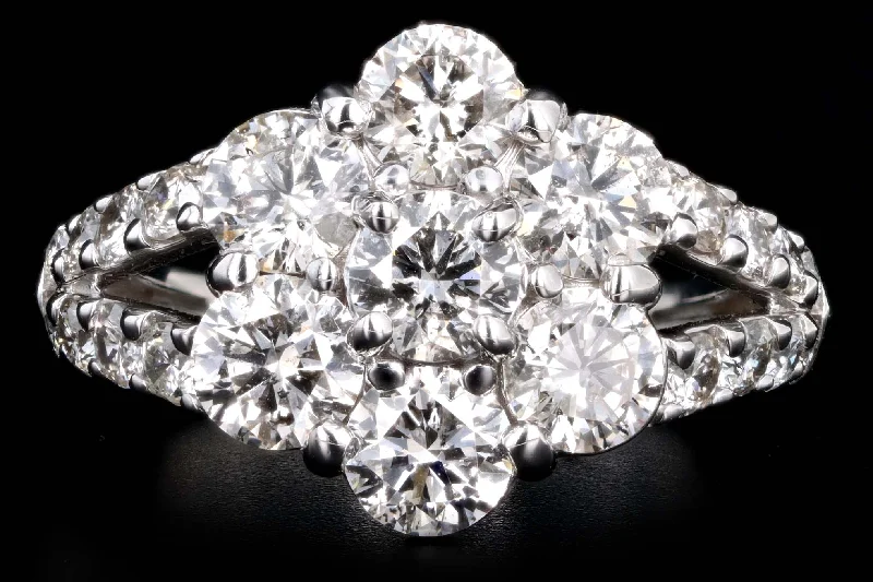 Platinum 3.0 Carat Total Weight Round Diamond Flower Cluster Ring