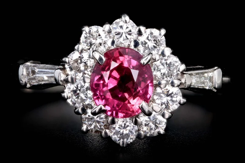 Platinum .70 Carat Natural Ruby & Diamond Halo Ring