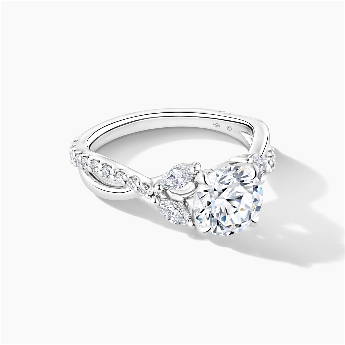 Platinum Diamond Semi-mount Ring, Marquise and Rounds, Round Cut Center