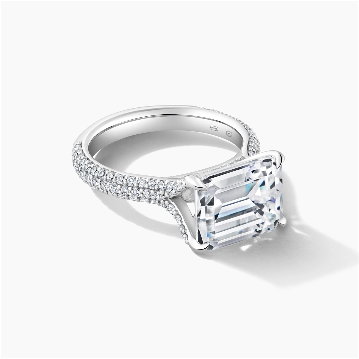 Platinum Diamond Semi-mount Ring, Set East/West Emerald Cut Center