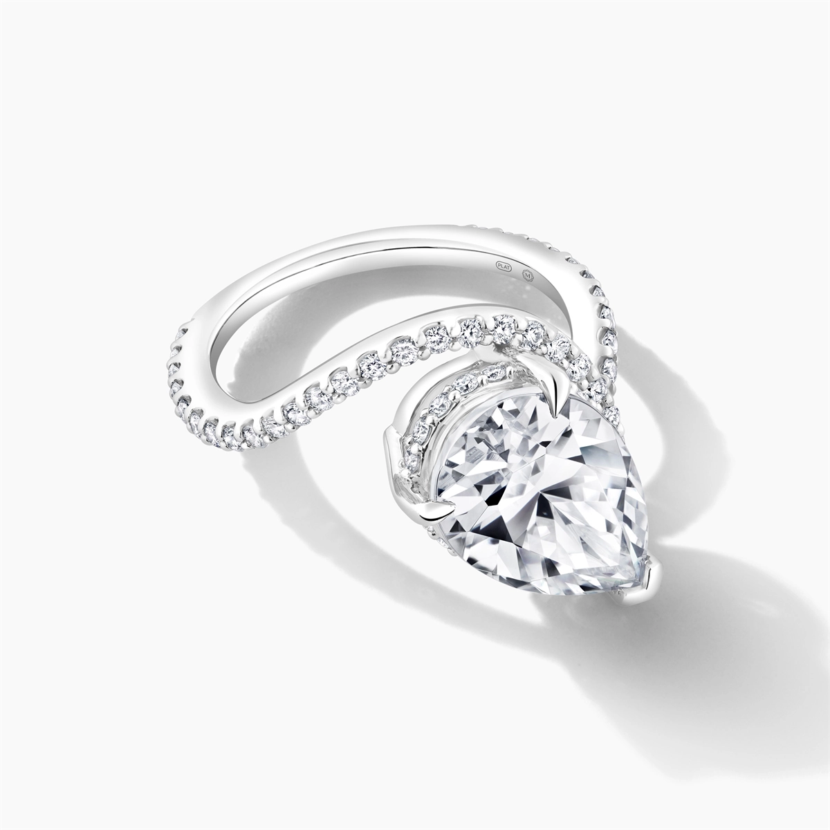 Platinum Diamond Semi-mount Ring, Swirl Hidden Halo, Pear Cut Center