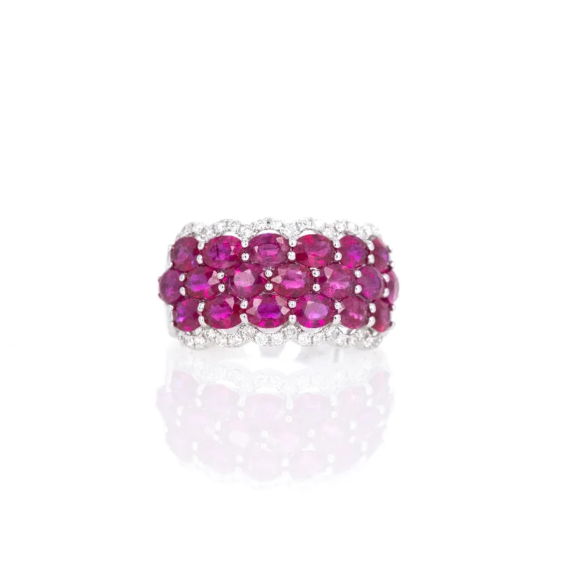 Platinum Oval Ruby Diamond Pave Wide Band