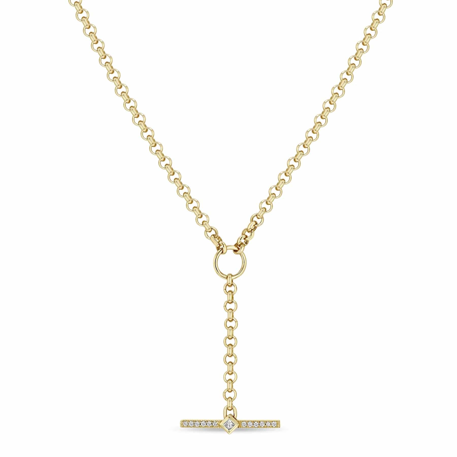 14k Princess Diamond & Diamond Bar Toggle Lariat Necklace