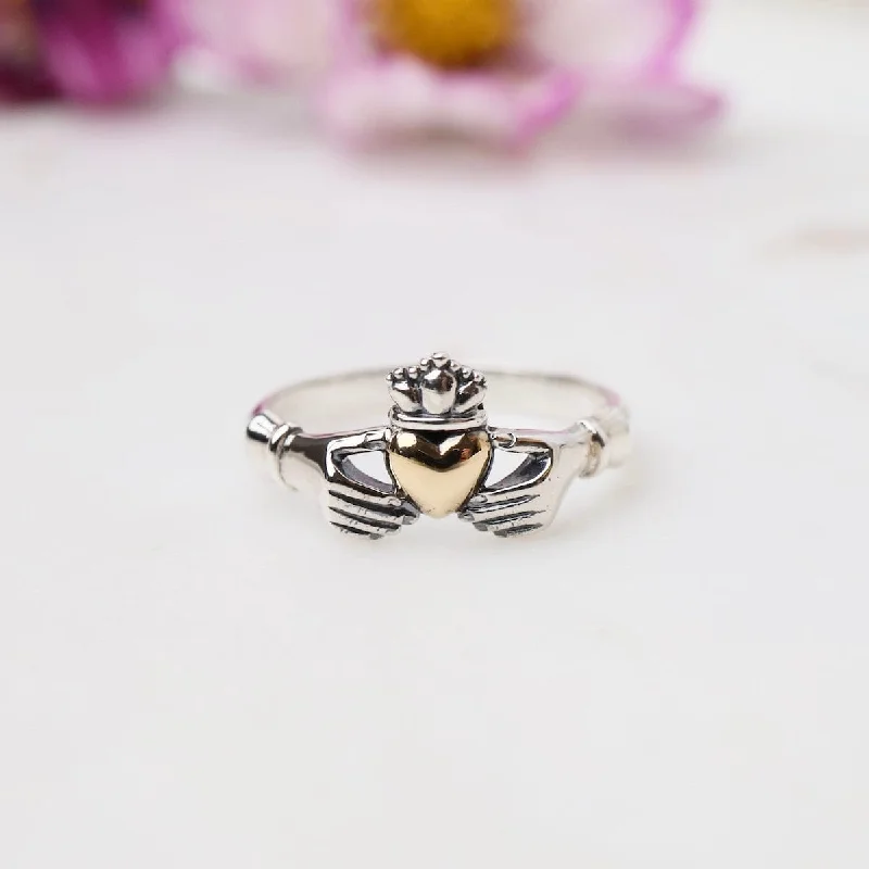 Silver Claddagh Ring with Bronze Heart