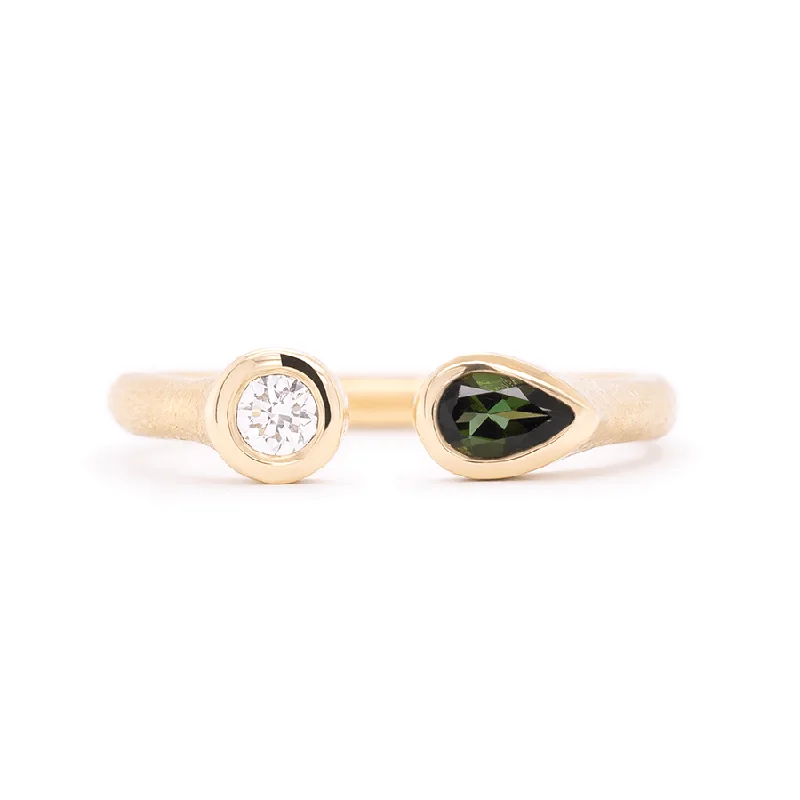 Open Boulder Diamond and Green Tourmaline Ring