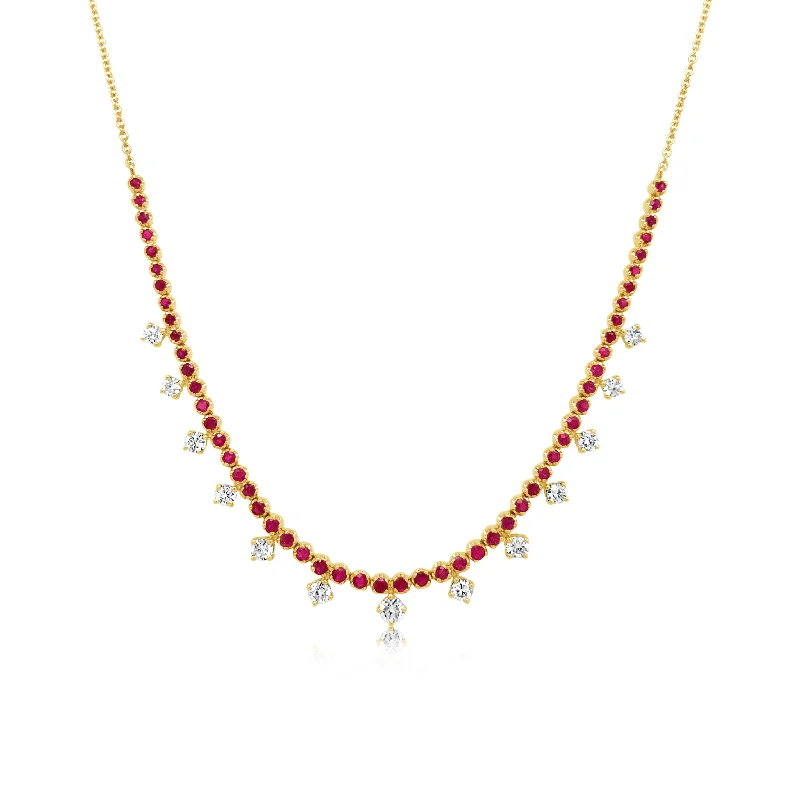 Ruby Necklace With Hanging Diamonds