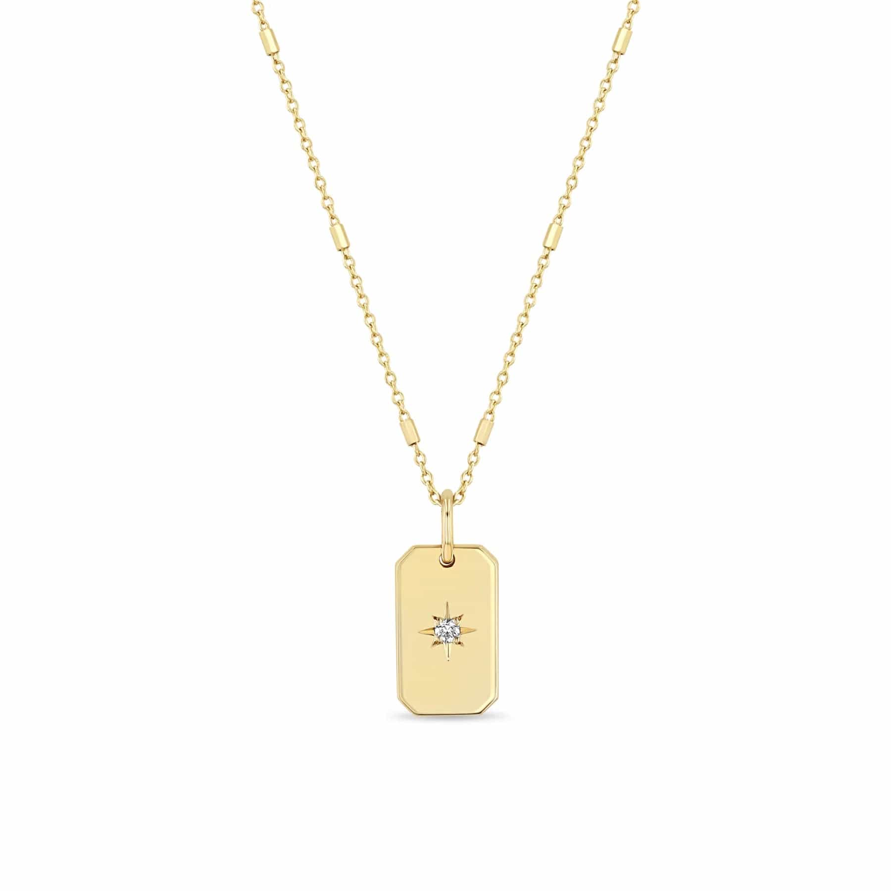 14k Star Set Diamond Small Square Edge Dog Tag Necklace