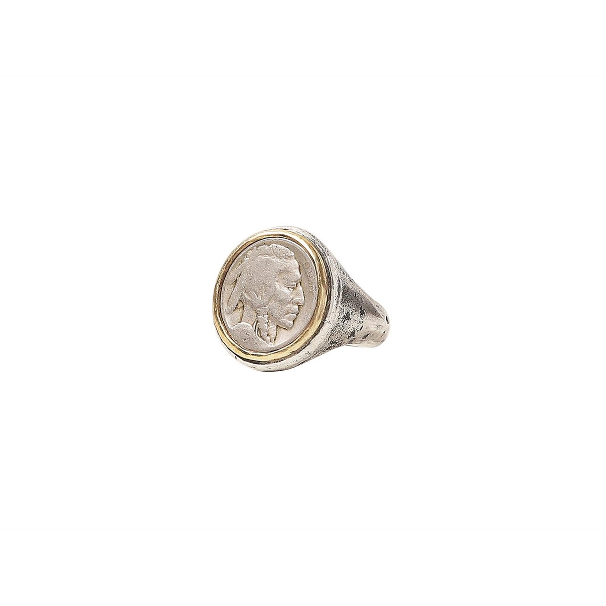 Sterling Silver and Brass 21mm Indian Head Coin Ring