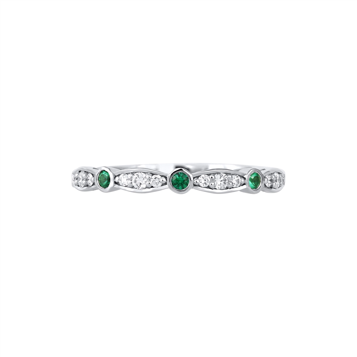 Tacori Sculpted Crescent 18K White Gold Emerald and Diamond Band