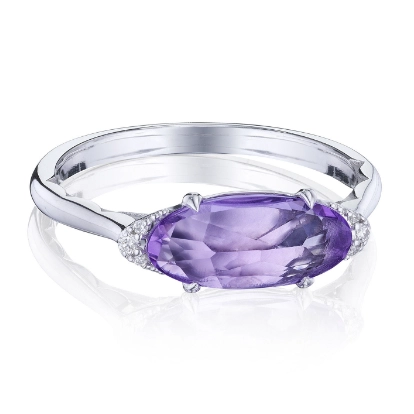 Tacori Silver Teardrop Amethyst East to West Ring with Diamonds