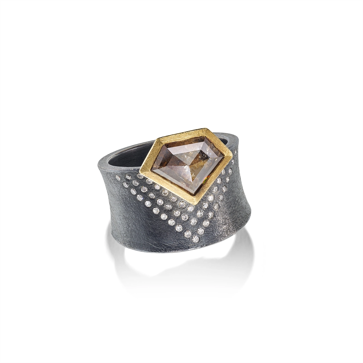 Todd Reed Sterling Silver and 18K Yellow Gold Fancy Cut Diamond Ring with White Diamonds