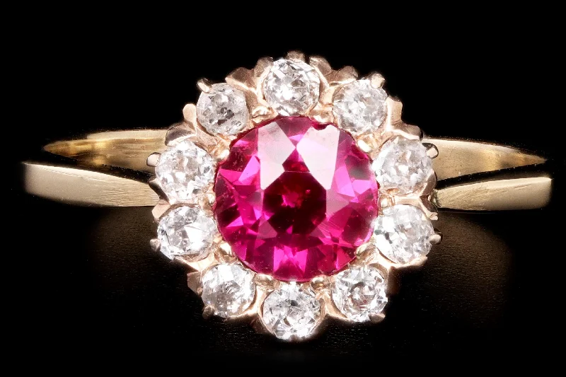 Victorian 14k Yellow Gold Synthetic Ruby & Diamond Stick Pin Conversion Ring