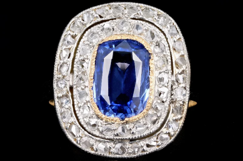 Victorian 18K Yellow Gold & Platinum 2.0 Carat Natural No Heat Sapphire Ring