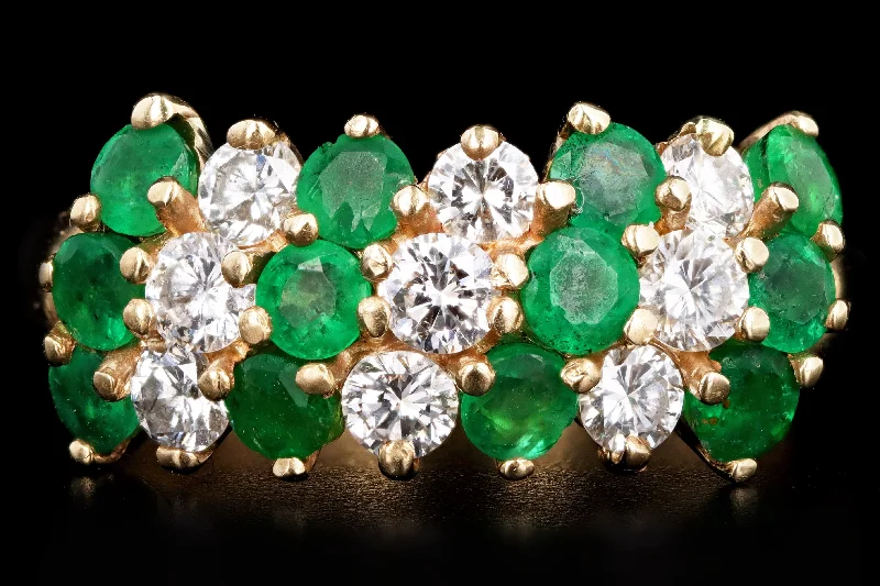 Vintage 14K Yellow Gold Round Brilliant Diamond & Emerald Ring