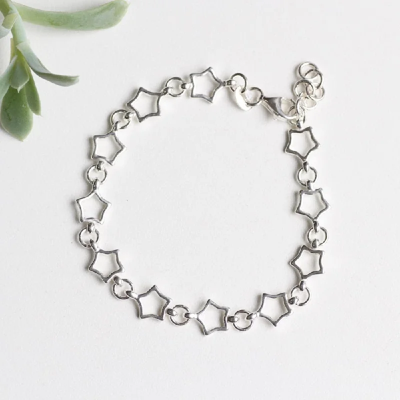 Sterling Silver Open Star Link Bracelet